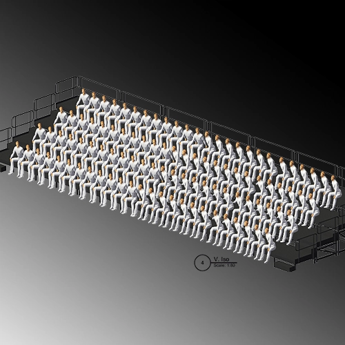 Escenario de aluminio de 4.88x9.75mts, a 1.20m de altura, con barandal