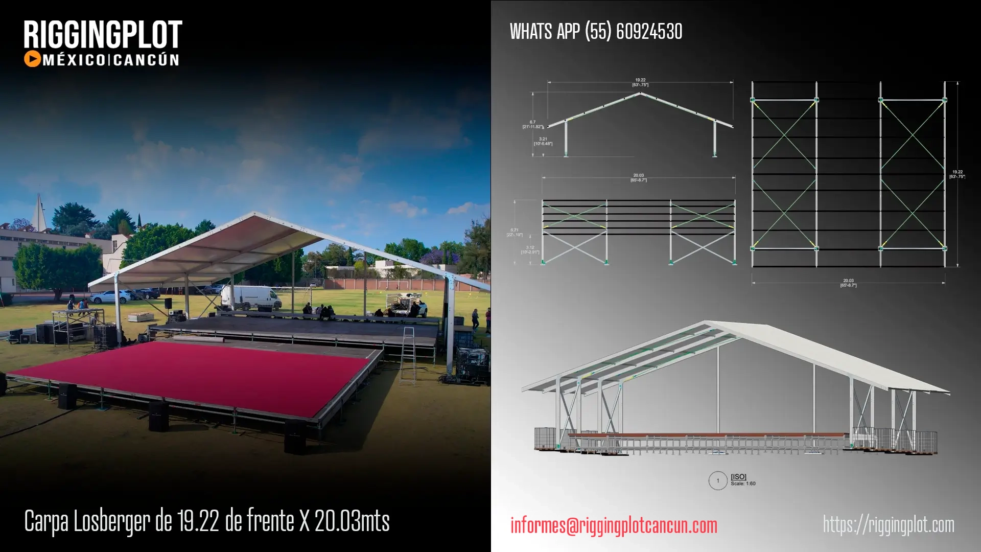 ficha tecnica carpa losberger 19.22 X 20.03 mts riggingplot cancun