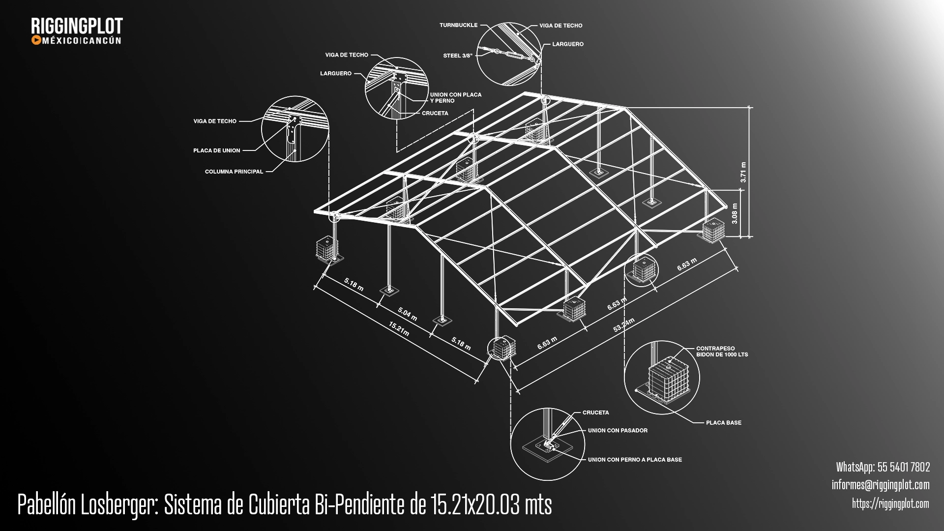 ficha tecnica carpa losberger 15.21 X 20.03 mts Riggingplot Cancún