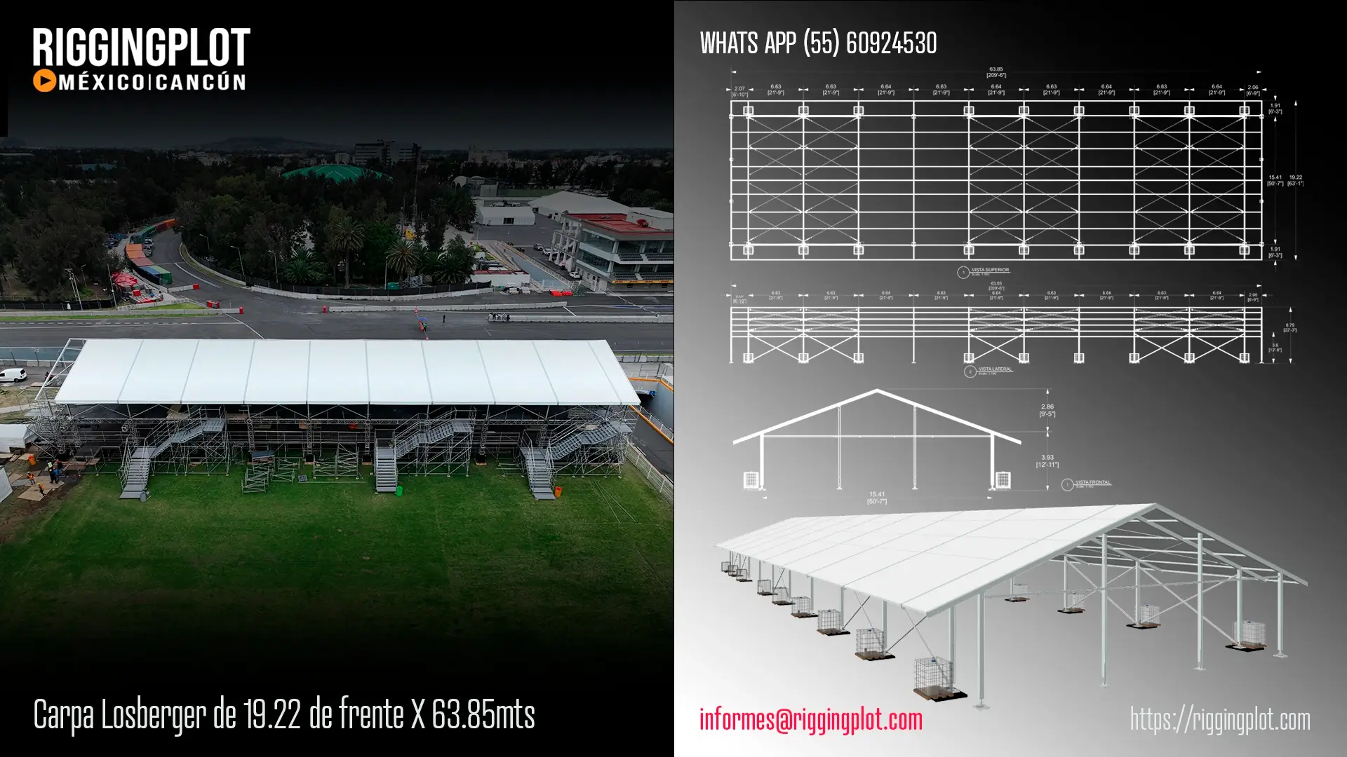 ficha tecnica carpa losberger 19.22 X 63.85 mts riggingplot cancun