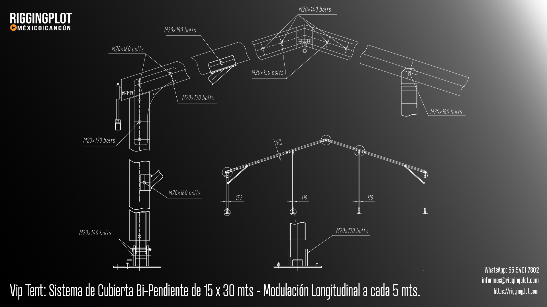Carpa Losberger VIP Tent de 15.00 x 30.00 m con sistema de caída de agua bi pendiente en renta para eventos en Cancún.