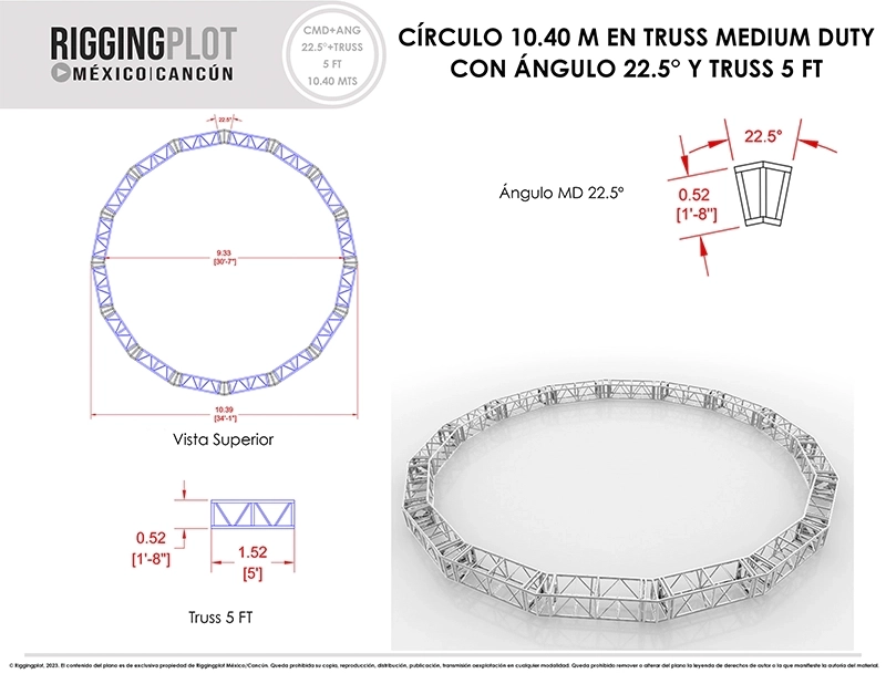 FICHA TÉCNICA CÍRCULO MD DE 10.40MTS CON ÁNGULOS DE 22.5° Y TRUSSES DE 5FT CANCÚN