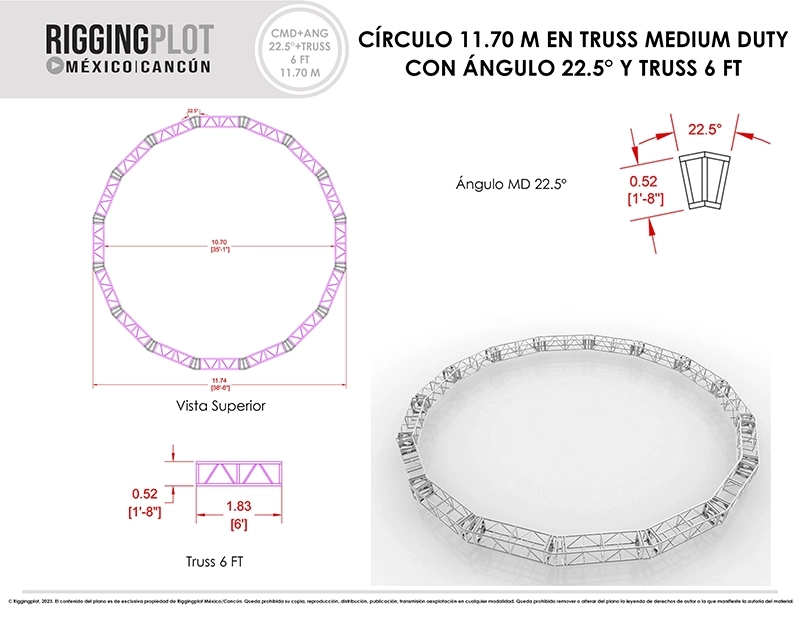 FICHA TÉCNICA CCÍRCULO MD DE 11.70MTS CON ÁNGULOS DE 22.5° Y TRUSSES DE 6FT CANCÚN