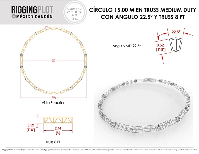 FICHA TÉCNICA CÍRCULO MD DE 15.00MTS CON ÁNGULOS DE 22.5° Y TRUSSES DE 8FT CANCÚN