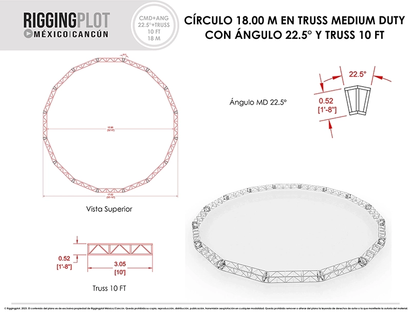 FICHA TÉCNICA CÍRCULO MD DE 10.40MTS CON ÁNGULOS DE 22.5° Y TRUSSES DE 5FT CANCÚN