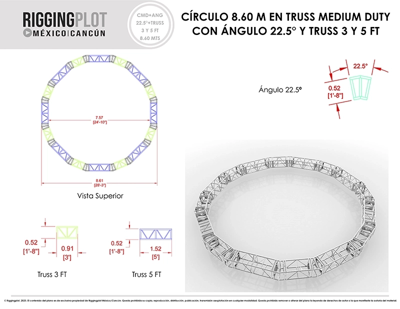 FICHA TÉCNICA CÍRCULO MD DE 8.60MTS CON ÁNGULOS DE 22.5° Y TRUSSES DE 3 Y 5FT CANCÚN
