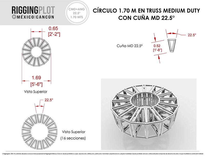 FICHA TÉCNICA CÍRCULO MD DE 10.40MTS CON ÁNGULOS DE 22.5° Y TRUSSES DE 5FT CANCÚN
