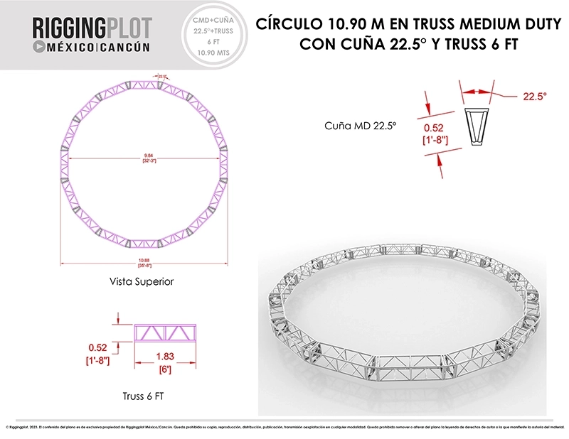 FICHA TÉCNICA CÍRCULO MD DE 10.90MTS CON CUÑA DE 22.5° Y TRUSSES DE 6FT CANCÚN