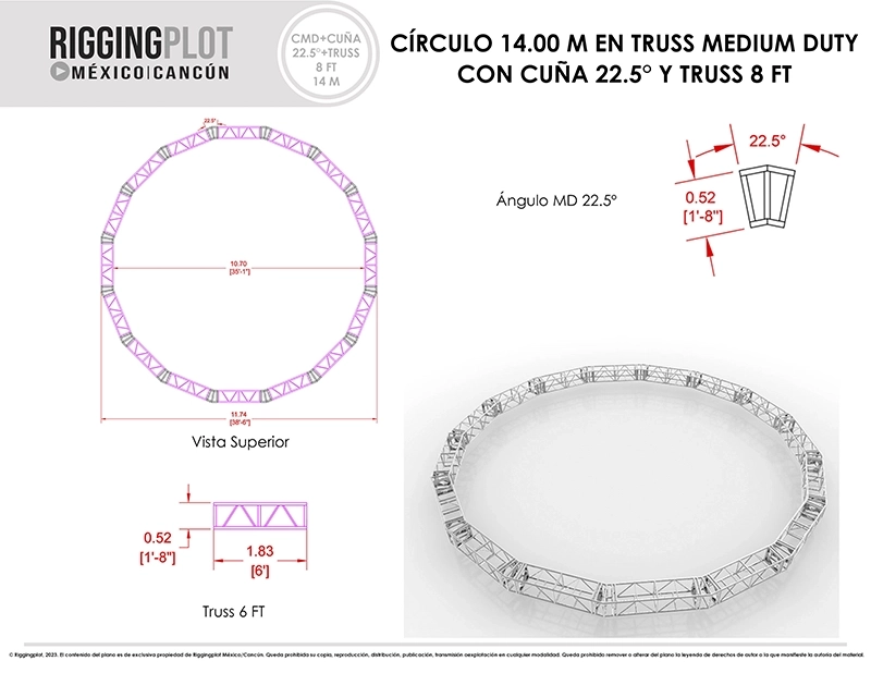 FICHA TÉCNICA CÍRCULO MD DE 10.90MTS CON CUÑA DE 22.5° Y TRUSSES DE 6FT CANCÚN
