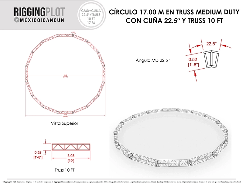 FICHA TÉCNICA CÍRCULO MD DE 10.40MTS CON ÁNGULOS DE 22.5° Y TRUSSES DE 5FT CANCÚN