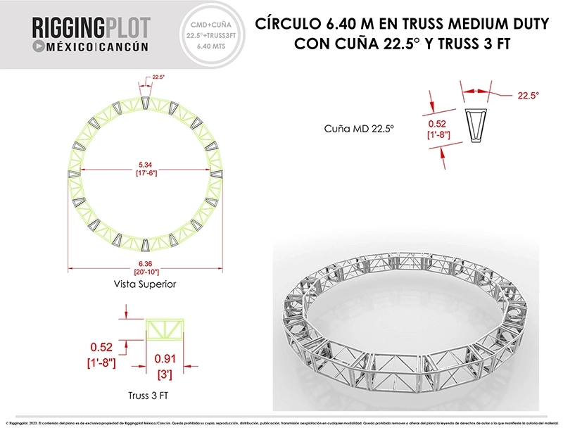FICHA TÉCNICA CÍRCULO MD DE 6.40MTS CON CUÑAS DE 22.5° Y TRUSS MD DE 3FT CANCÚN