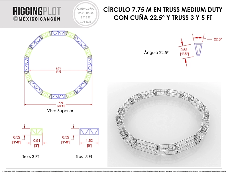 FICHA TÉCNICA CÍRCULO MD DE 7.75MTS CON CUÑAS DE 22.5° Y TRUSSES DE 3 Y 5FT CANCÚN