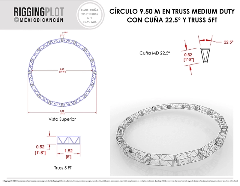 FICHA TÉCNICA CÍRCULO MD DE 9.50MTS CON CUÑAS DE 22.5° Y TRUSS MD DE 5FT CANCÚN