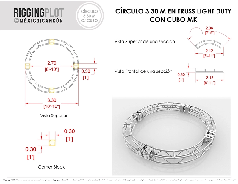 RENTA DE TRUSS CIRCULAR MK + CUBO DE 3.3MTS DE DÍAMETRO PARA LA INDUSTRIA DEL ENTRETENIMIENTO EN CANCÚN, TULÚM, PLAYA DEL CARMEN, E ISLA MUEJERES