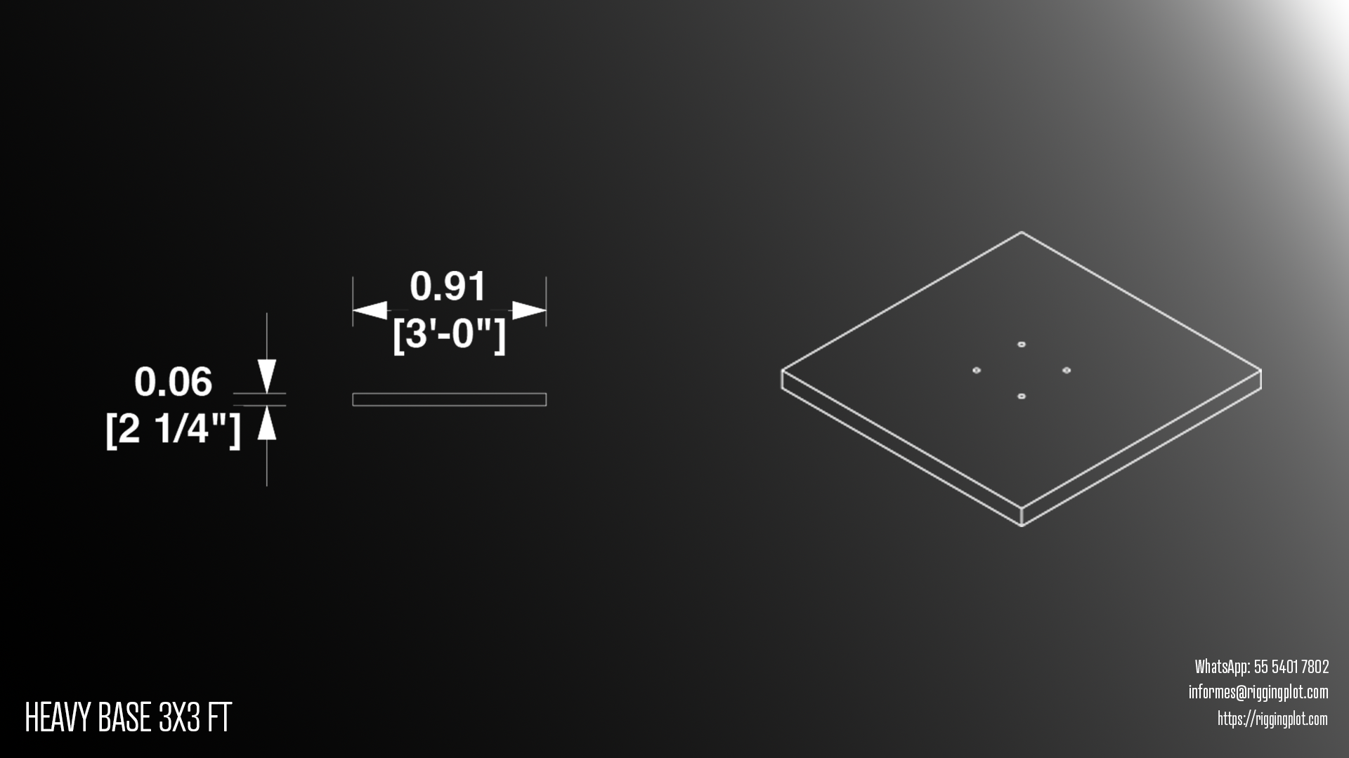 Renta y venta de contrapeso placa base de 0.91 x 0.91 mts (3 x 3 ft) para truss que se coloca directamente en la parte inferior de la truss para armar torres o columnas estructurales en hospitalities, stands y escenarios en Cancún.
