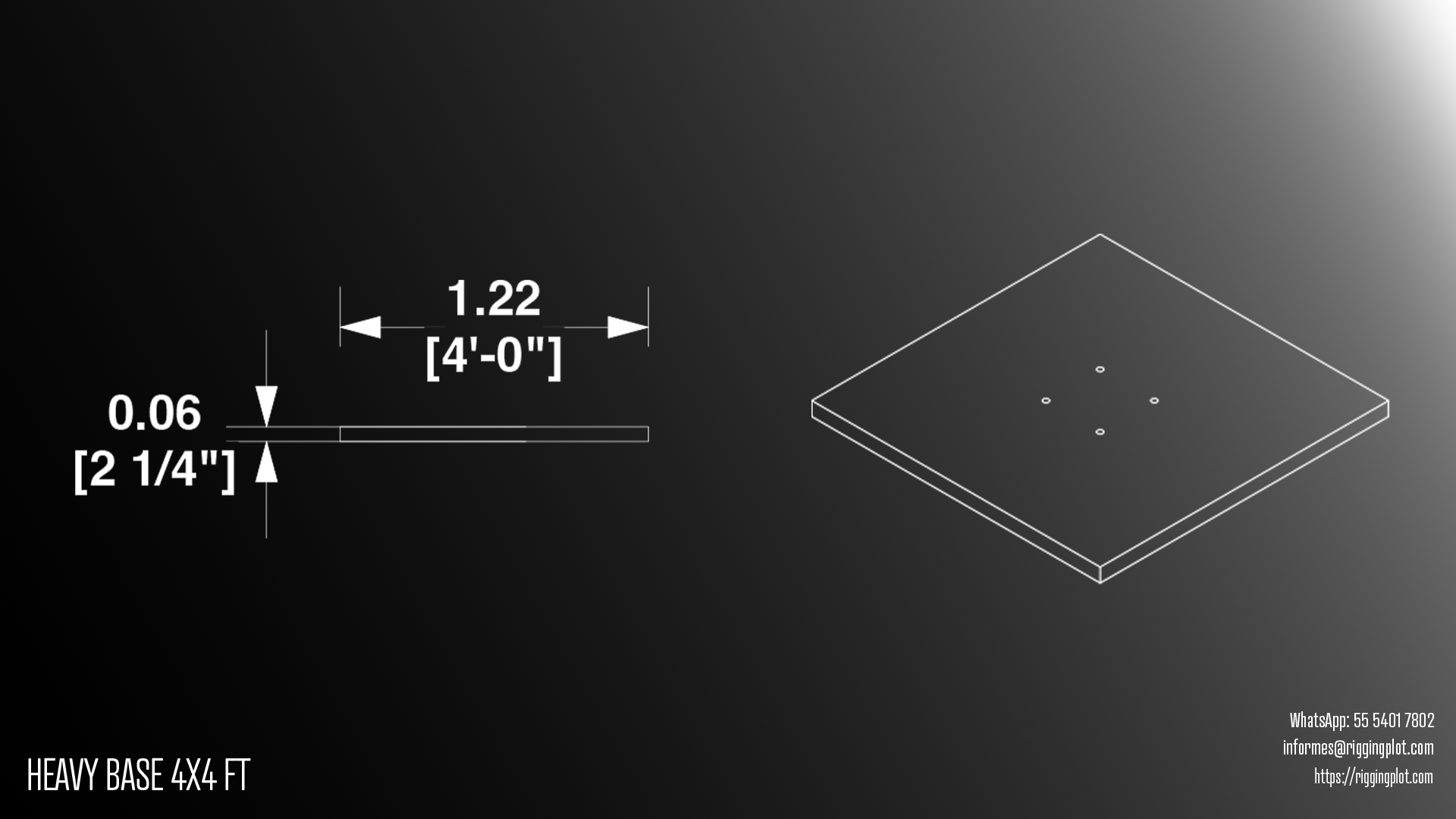 Renta y venta de contrapeso placa base de 1.22 x 1.22 mts (4 x 4 ft) para truss que se coloca directamente en la parte inferior de la truss para armar torres o columnas estructurales en hospitalities, stands y escenarios en Cancún.