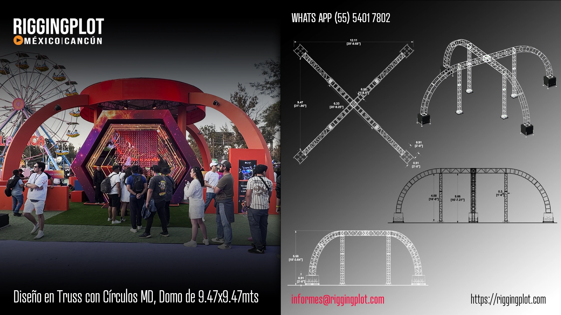 FICHA TÉCNICA DOMO DE 9.47x9.47MTS CON TRUSSES MD, DISEÑO EN TRUSSES MD, CON CÍRCULOS MD DE 6MTS CANCÚN