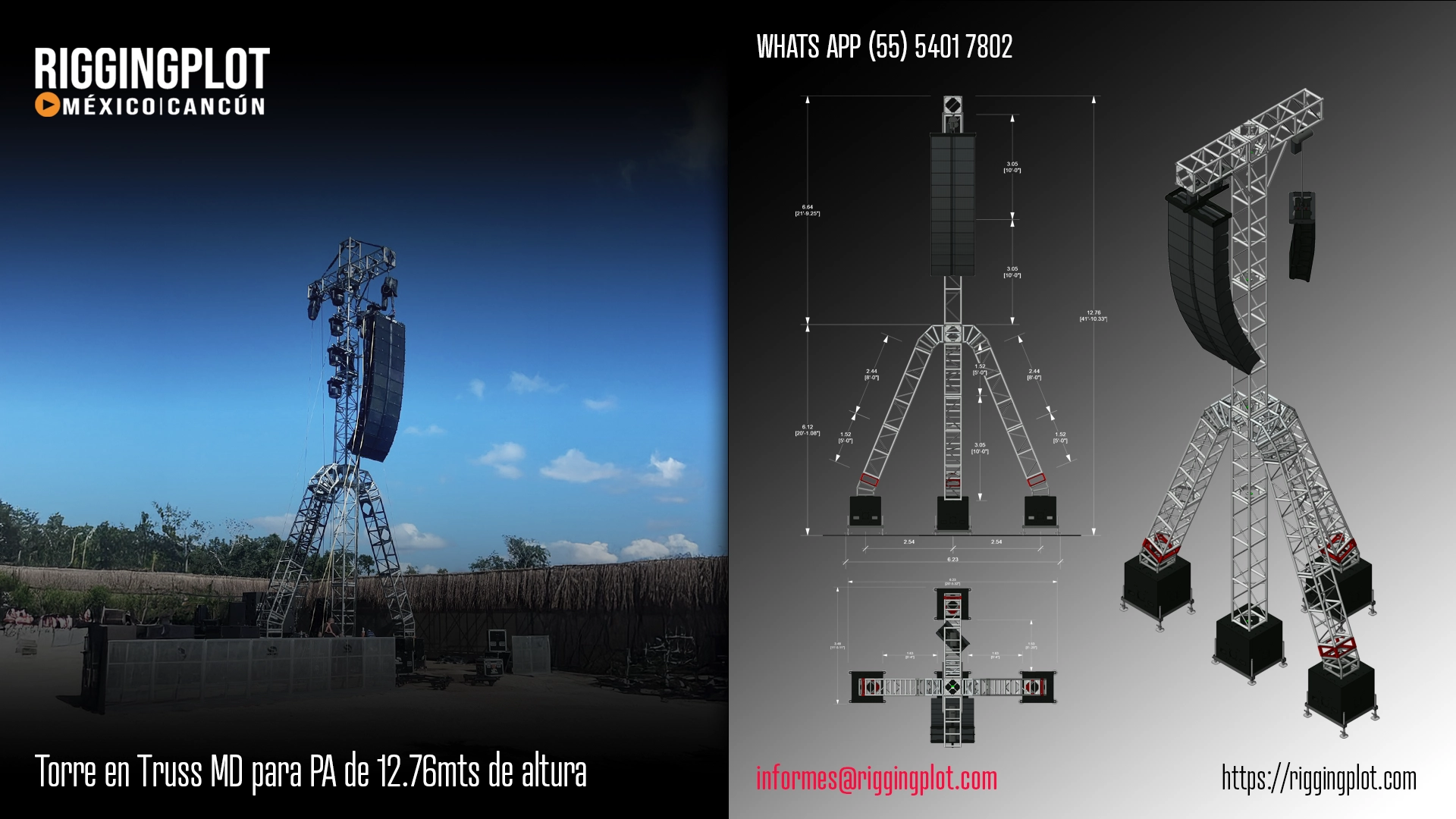 FICHA TÉCNICA TORRE PARA PA EN TRUSSES MD DE 12.76MTS CANCÚN CON SISTEMA DE CONTRAPESOS EN BIG BLOCKS