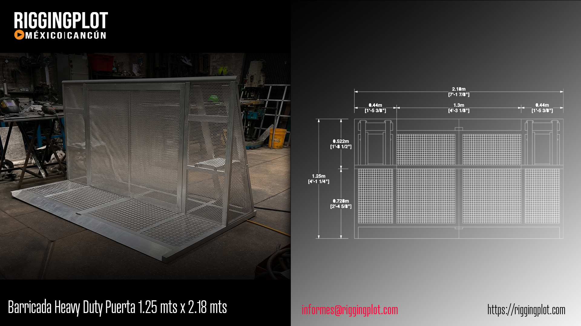Barricada Heavy Duty con puerta de acceso fabricada en aluminio de alta resistencia, ideal para control de público, conciertos, festivales y eventos masivos en Cancún y Riviera Maya.