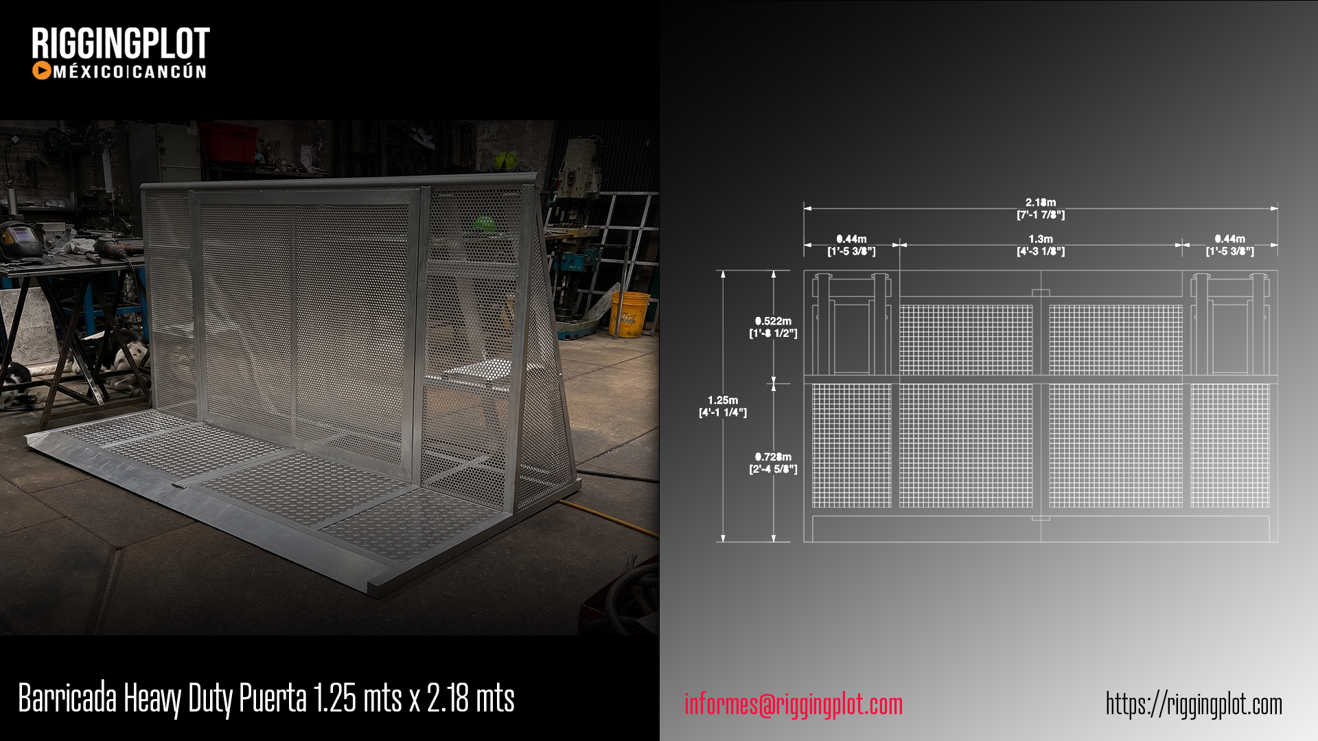 Barricada Heavy Duty con puerta de acceso fabricada en aluminio de alta resistencia, ideal para control de público, conciertos, festivales y eventos masivos en Cancún y Riviera Maya.