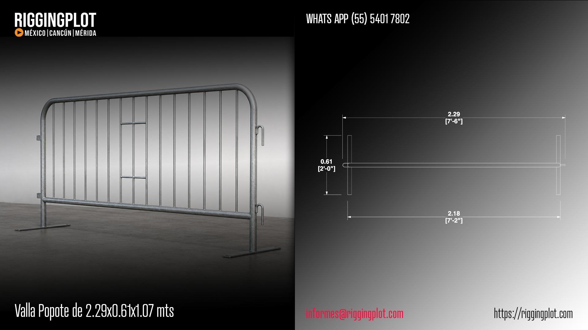 La valla popote  2.29 x 1.07 mts está diseñada para brindar seguridad y control de público en conciertos, festivales y eventos masivos. Fabricada en aluminio de alta resistencia, ofrece durabilidad, fácil instalación y una integración eficiente con sistemas de contención profesional.