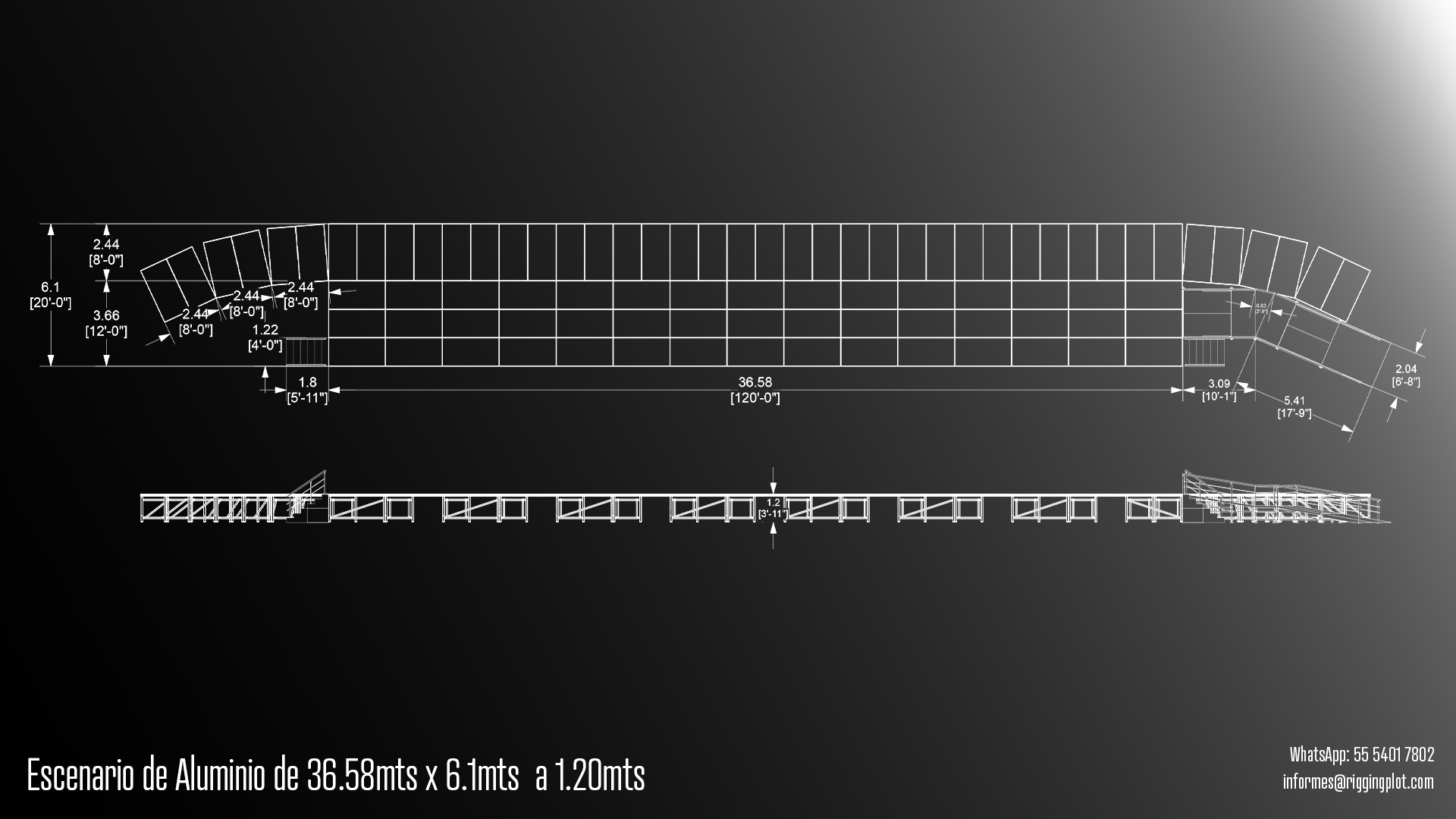 Renta y venta de escenario modulable de aluminio (36.58 x 6.1 m), ideal para plazas públicas, estadios, campos deportivos, mítines políticos o festivales al aire libre, salones de fiestas, centros de convenciones, hoteles y auditorios para bodas, galas, convenciones o lanzamientos de marca, explanadas institucionales, escuelas, recintos feriales y centros de exposiciones para actos gubernamentales, graduaciones, pasarelas de moda y ferias comerciales en Cancún.