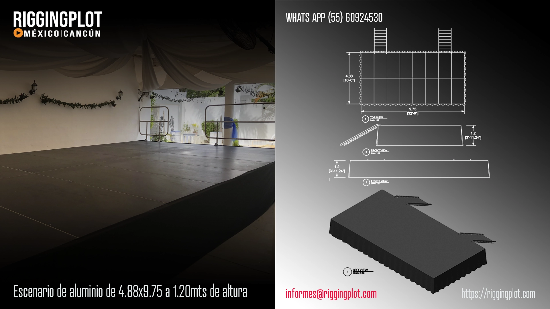 RENTA DE ESCENARIO DE ALUMINIO 4.88X9.75X1.20MTS CANCÚN