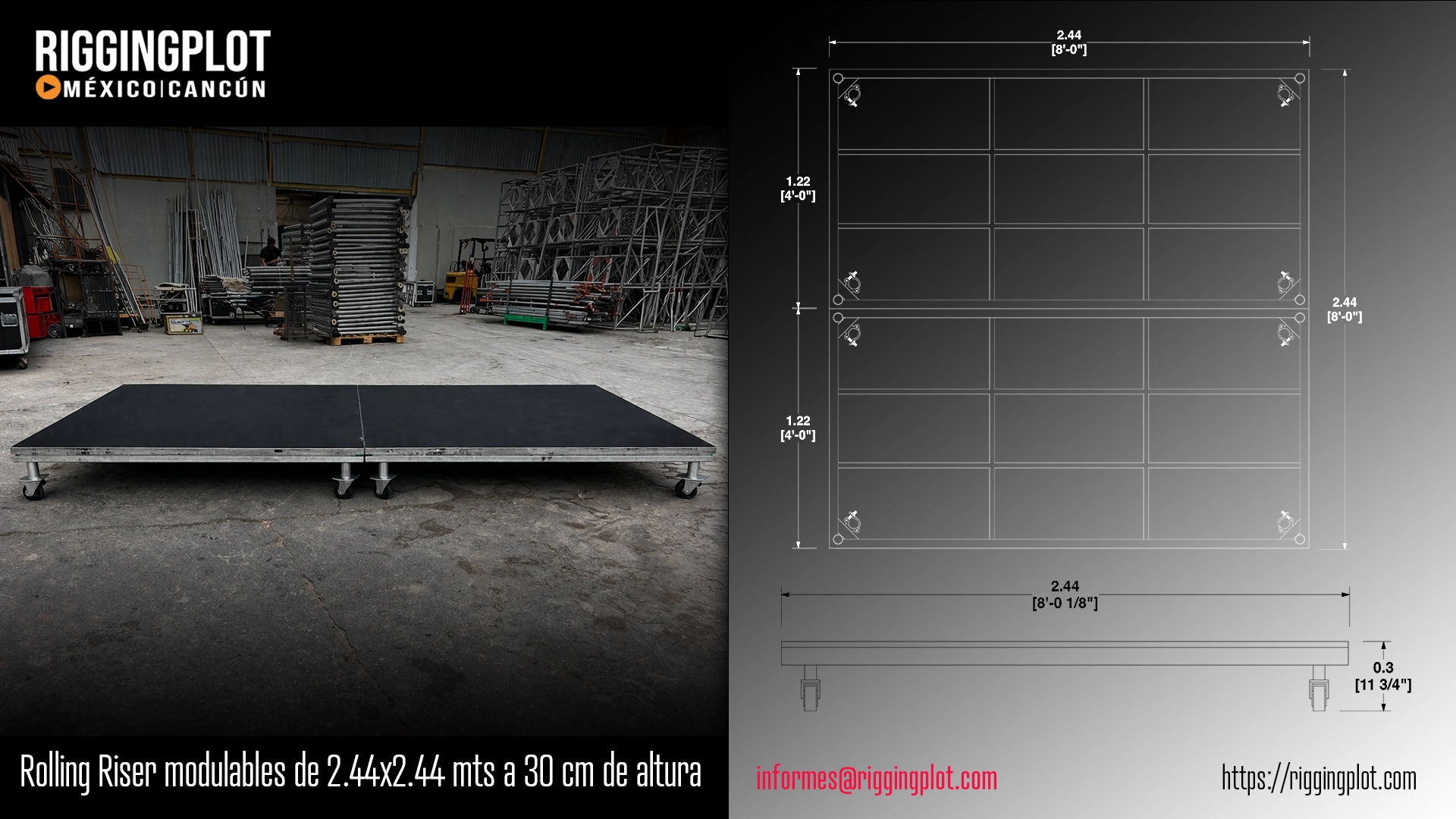RENTA DE ROLLING RISERS 30CM EN CANCÚN PARA ESCENARIOS, BACKLINE