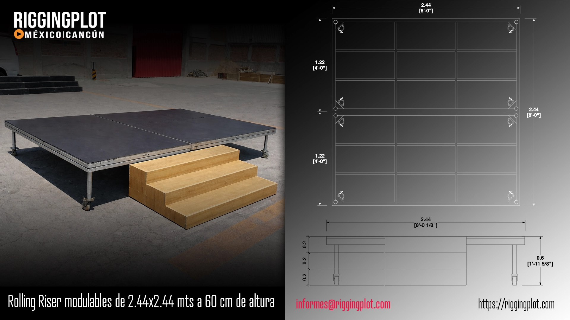 RENTA DE ROLLING RISERS 60CM EN CANCÚN PARA ESCENARIOS, BACKLINE