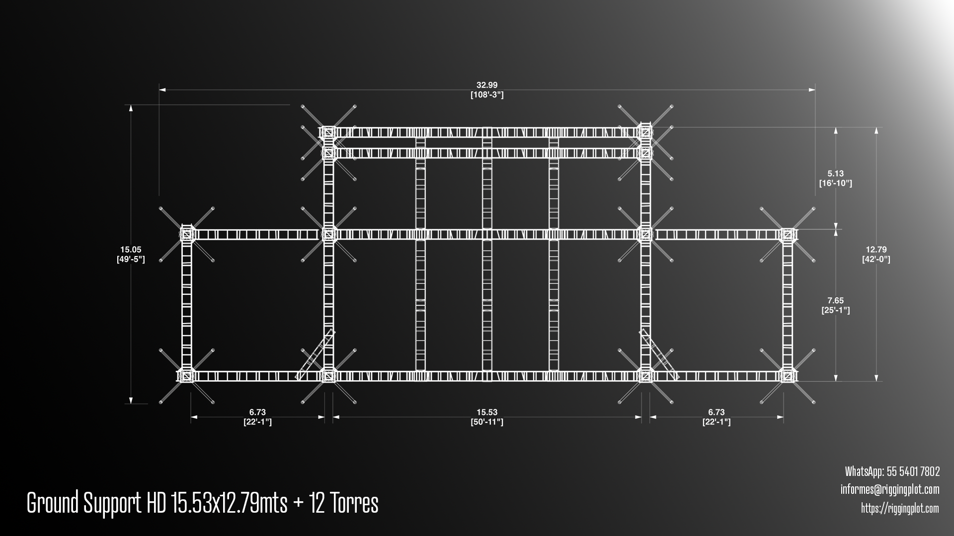 ficha tecnica ground support heavy duty de 15.53x12.79 mts con 12 torres riggingplot Cancún