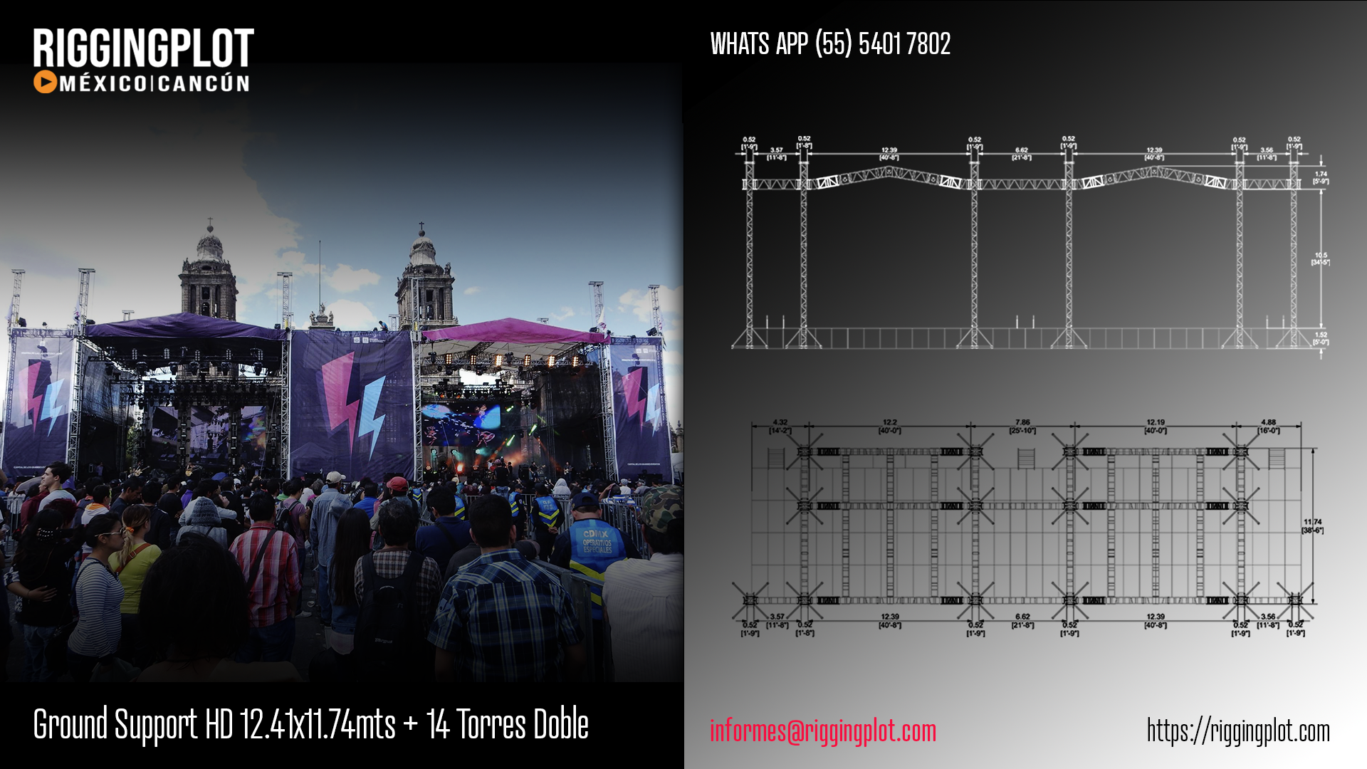 ficha técnica ground support hd 12.39*11.74* 14 torres doble riggingplot cancún