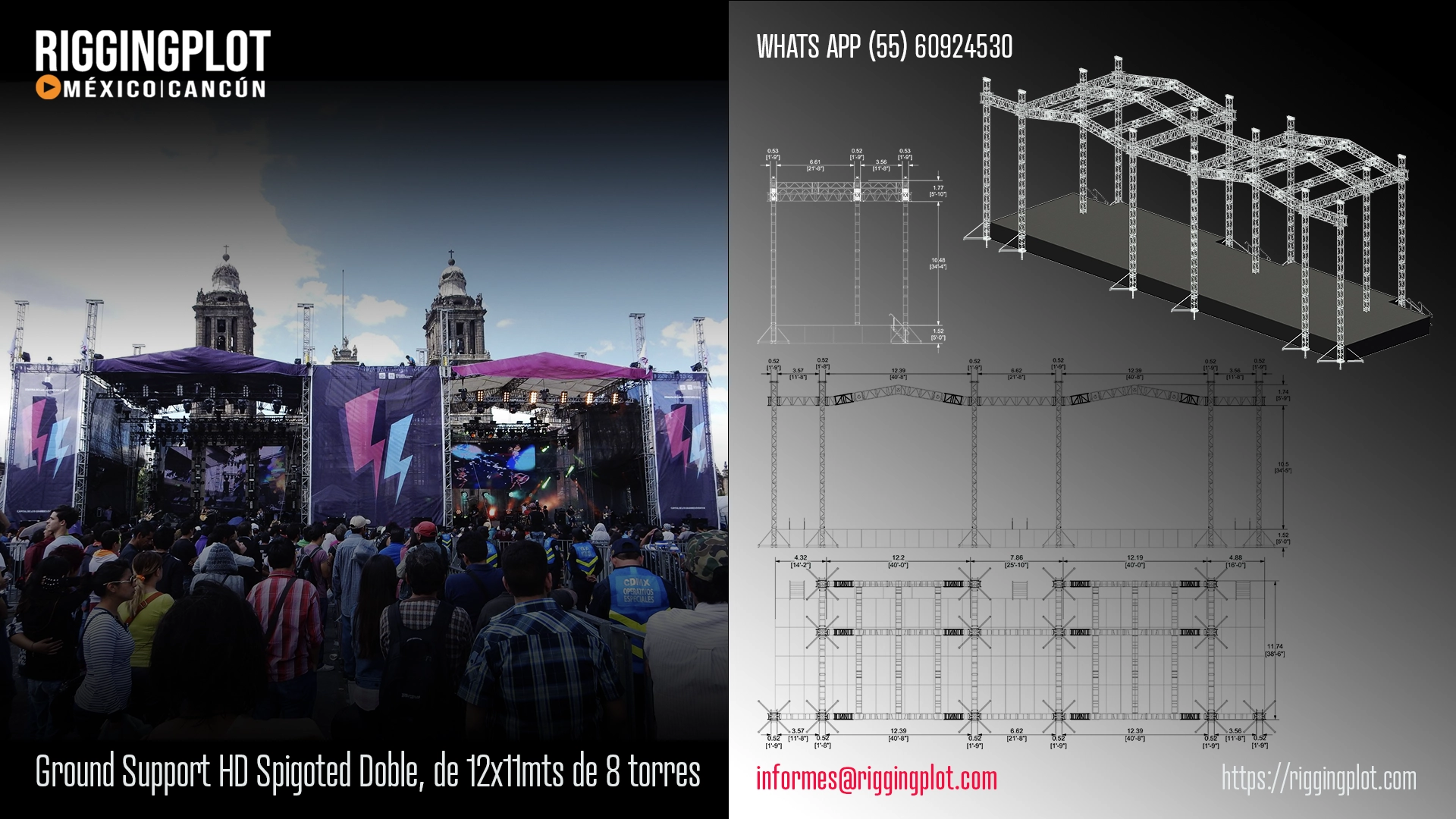 ficha técnica ground support hd 12x11mts 8 torres doble riggingplot cancún