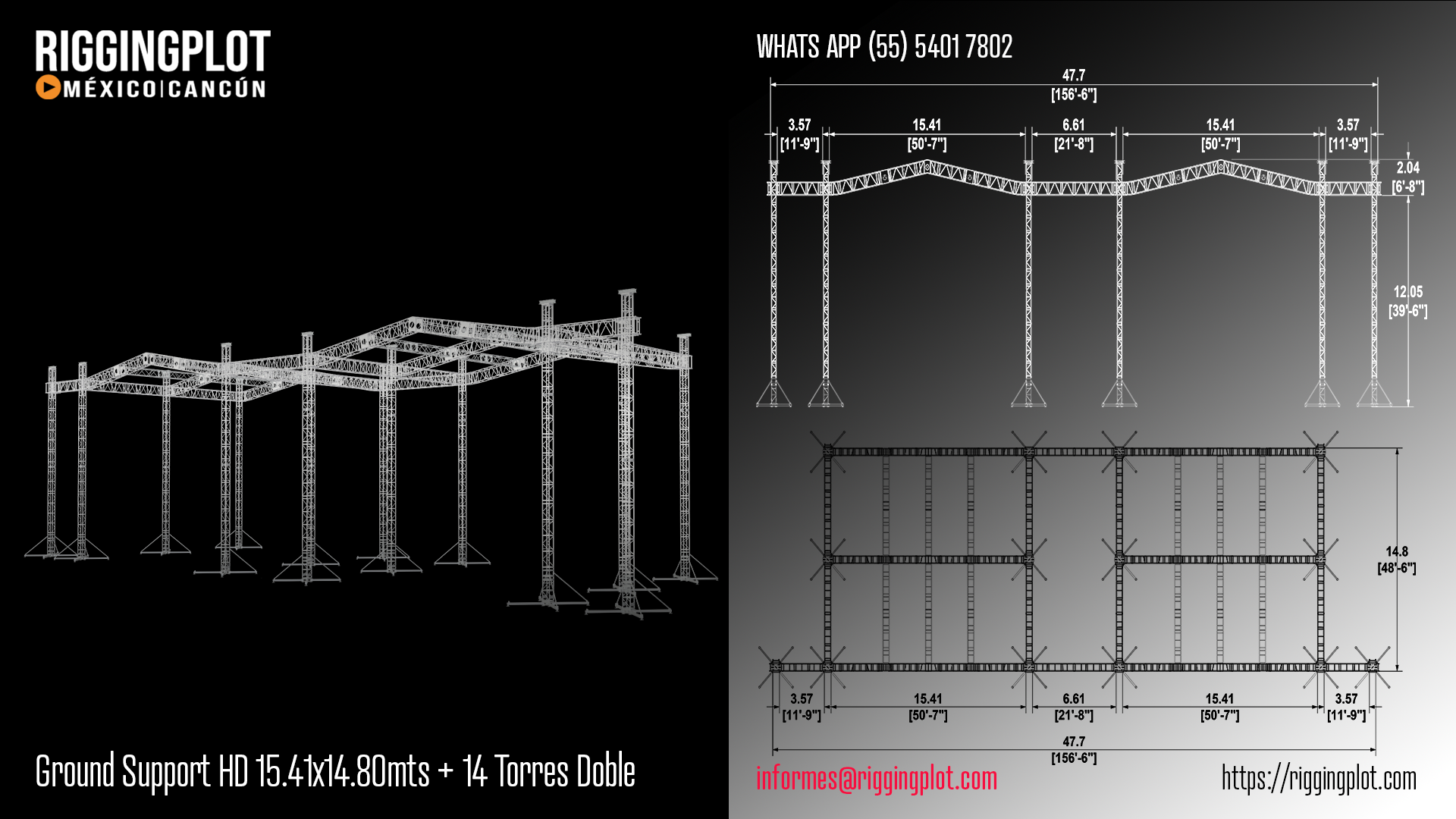 GROUND SUPPORT HEAVY DUTY SPIGOTED DE 15.41X14.80MTS CON 14 TORRES DOBLE CANCÚN