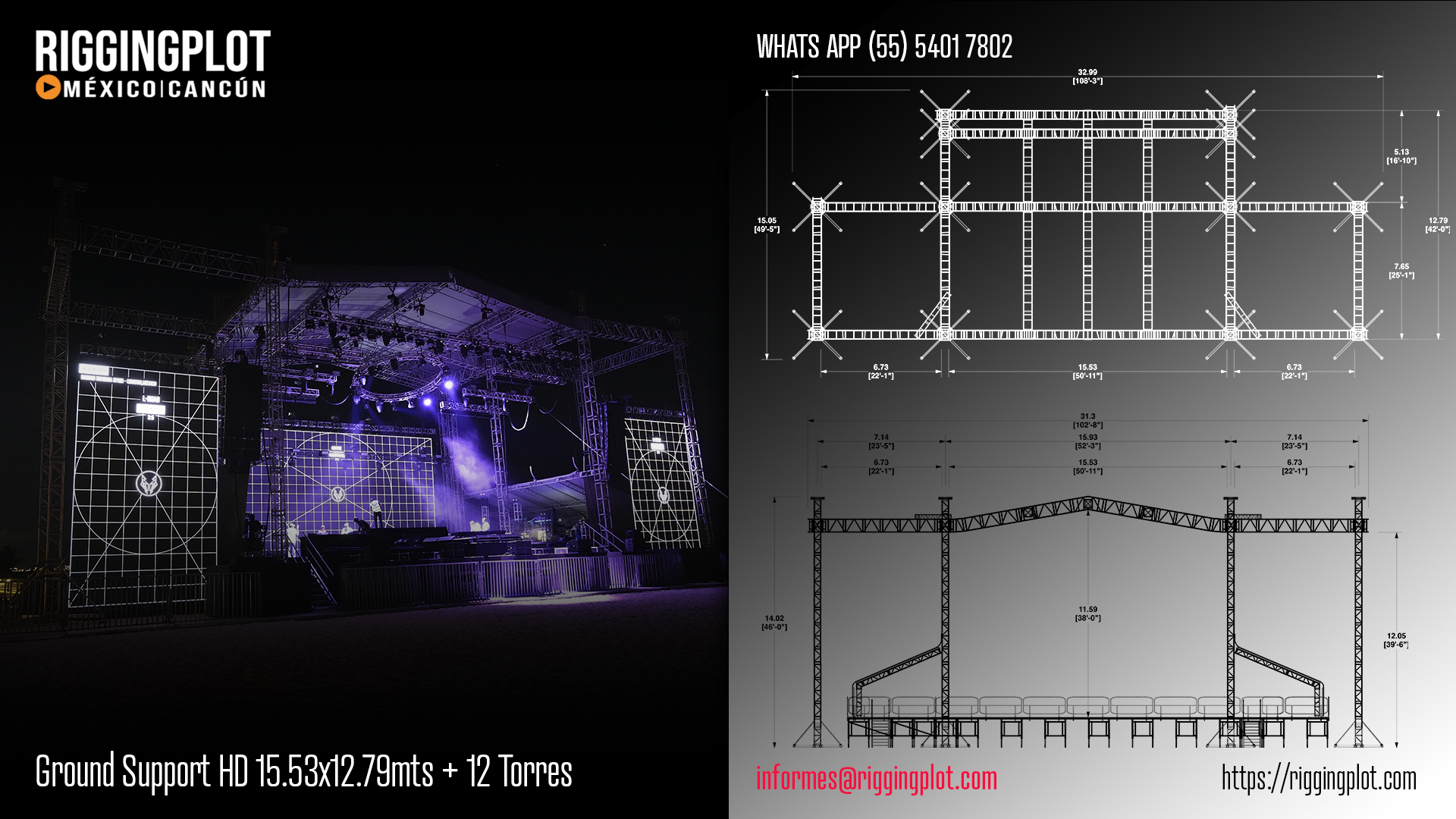 ficha tecnica ground support heavy duty de 15.53x12.79 mts con 12 torres riggingplot Cancún