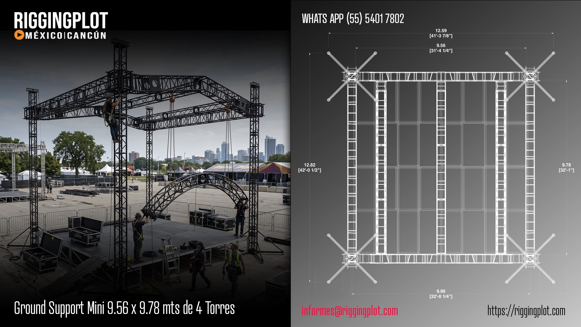 ficha técnica ground support md 9.56x9.78 mts Riggingplot Cancún