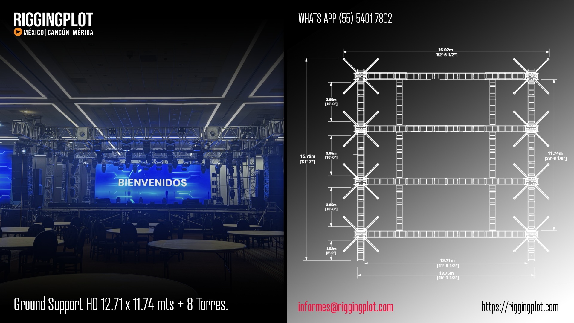 ficha técnica ground support hd 12.39*11.74* 14 torres doble riggingplot cancún