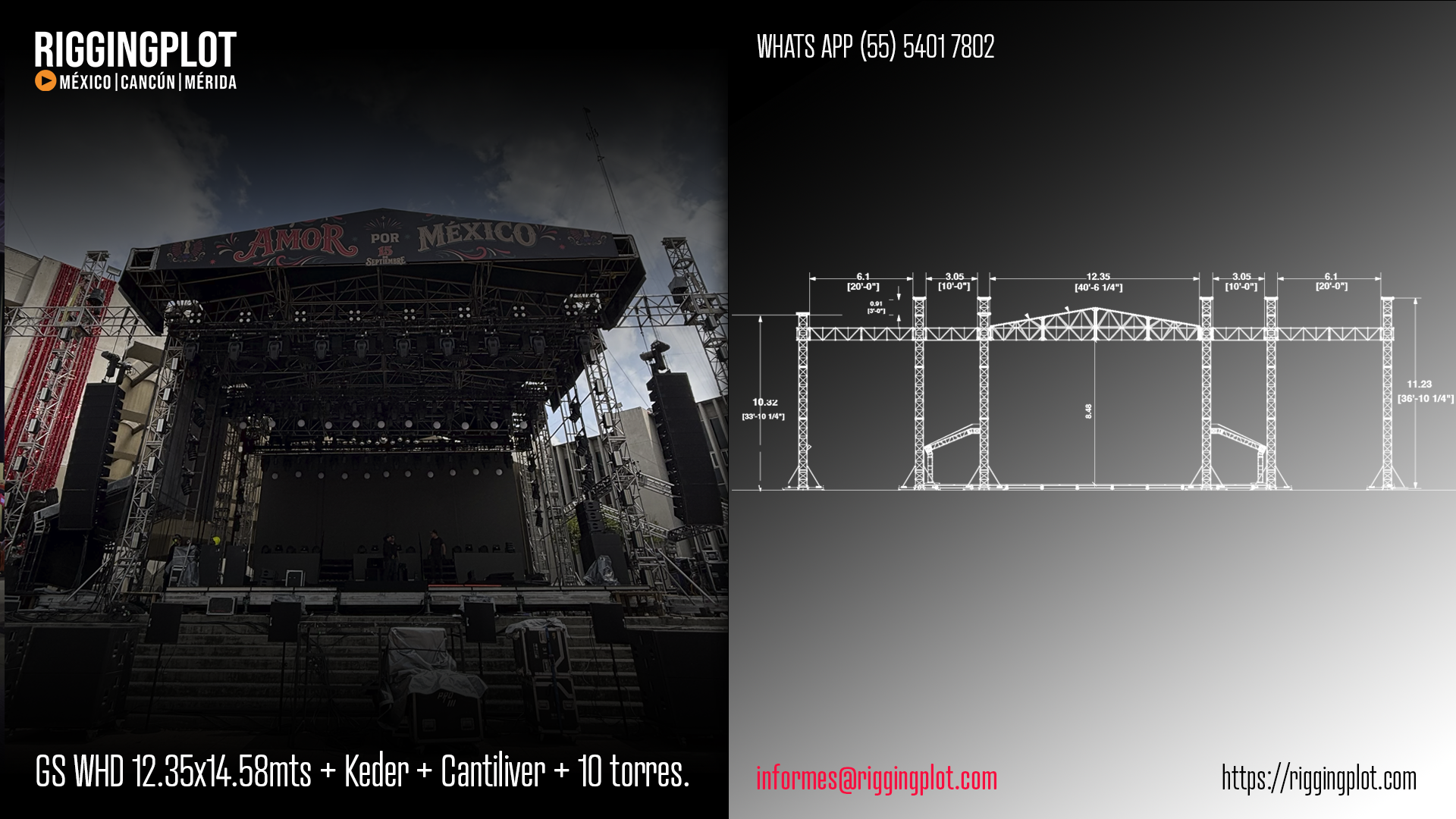 RENTA Y VENTA DE GROUND SUPPORT WHD 12.35X14.58MTS CON 10 TORRES PARA FLY SYSTEM DE AUDIO Y PANTALLAS EN CANCÚN