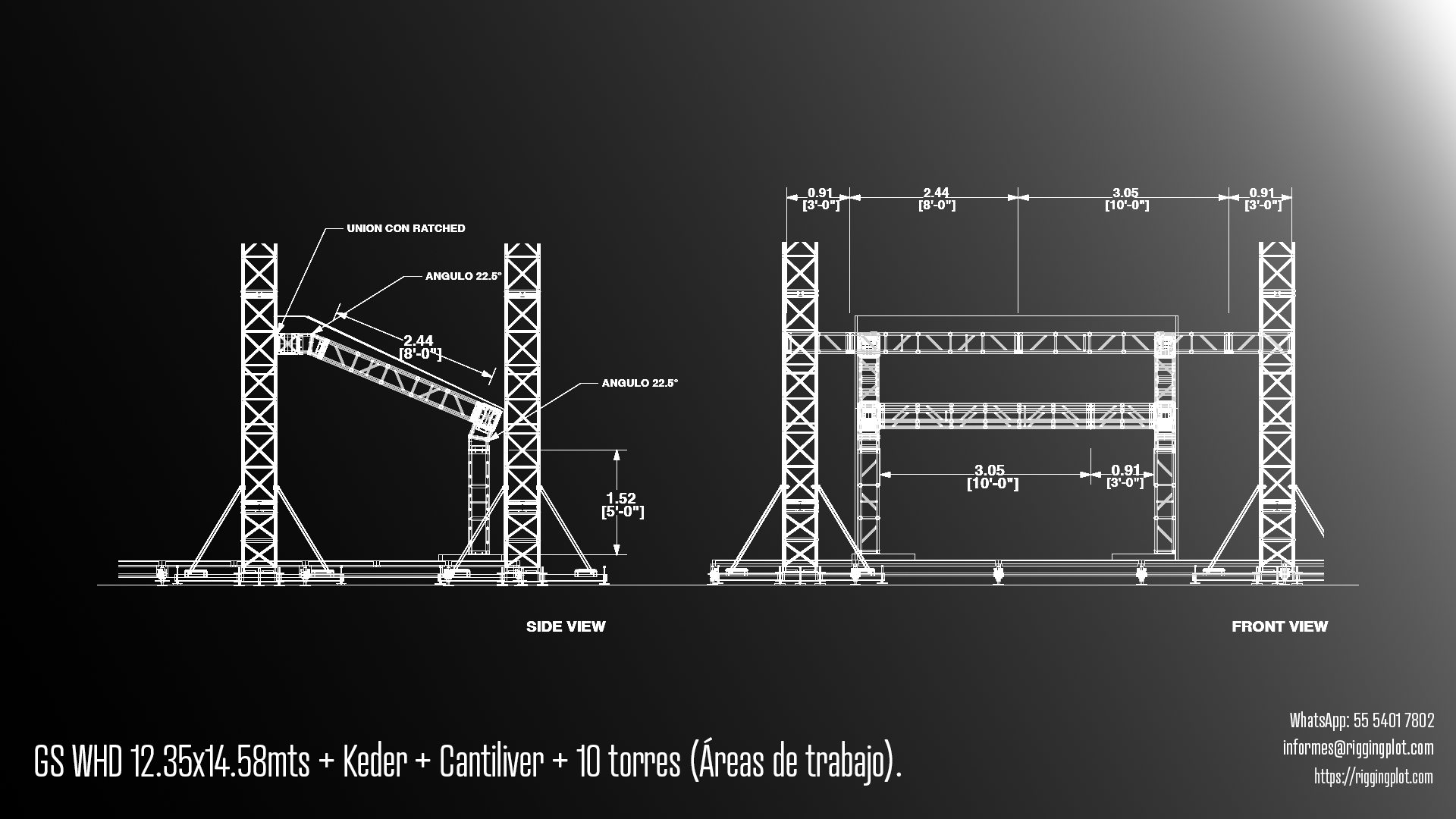 RENTA Y VENTA DE GROUND SUPPORT WHD 12.35X14.58MTS CON 10 TORRES PARA FLY SYSTEM DE AUDIO Y PANTALLAS EN CANCÚN
