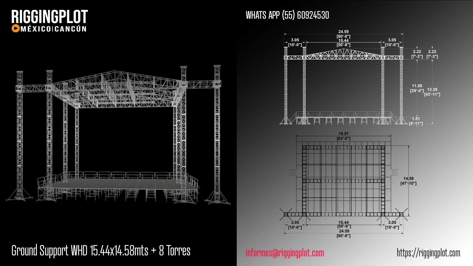 RENTA DE GROUND SUPPORT WHD 18.50X12.20MTS CON CANTILIVER DE 16 TORRES CANCÚN