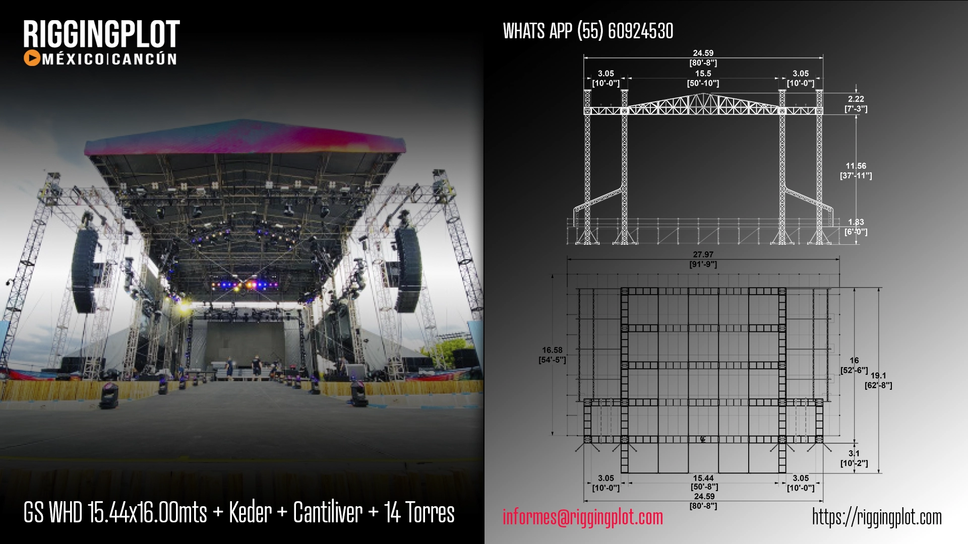 RENTA DE GROUND SUPPORT WHD 18.50X12.20MTS CON CANTILIVER DE 16 TORRES CANCÚN