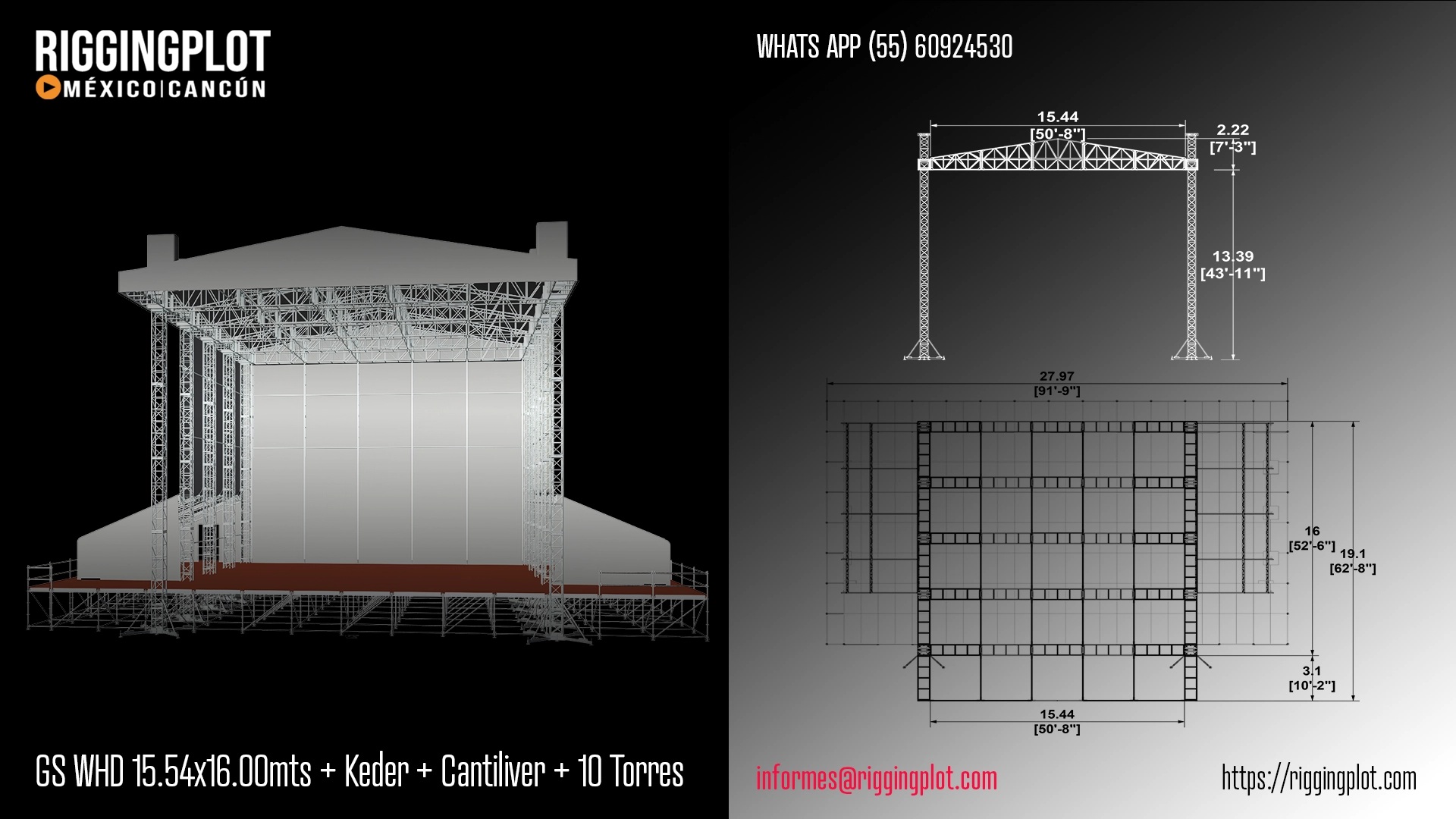 RENTA DE GROUND SUPPORT WHD 18.50X12.20MTS CON CANTILIVER DE 16 TORRES CANCÚN