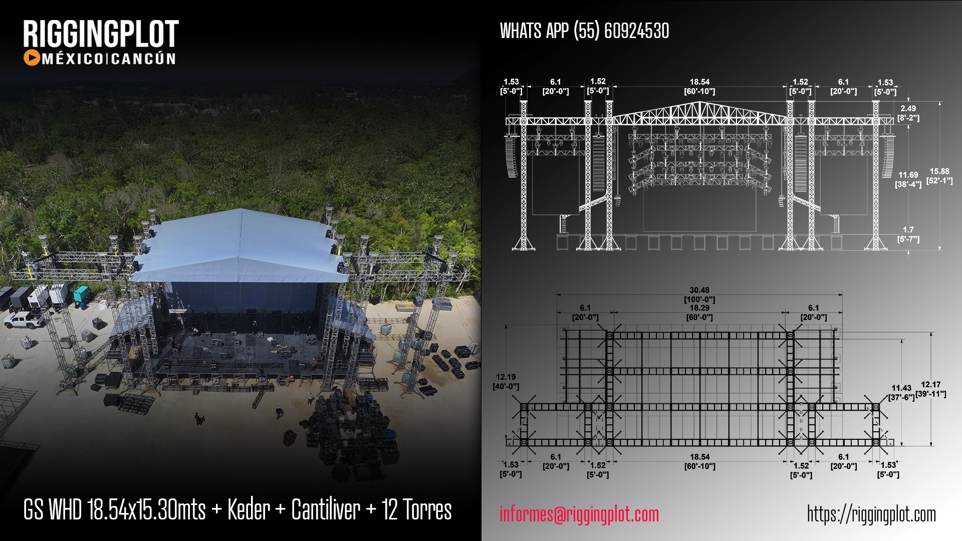 RENTA DE GROUND SUPPORT WHD 18.50X12.20MTS CON CANTILIVER DE 16 TORRES CANCÚN