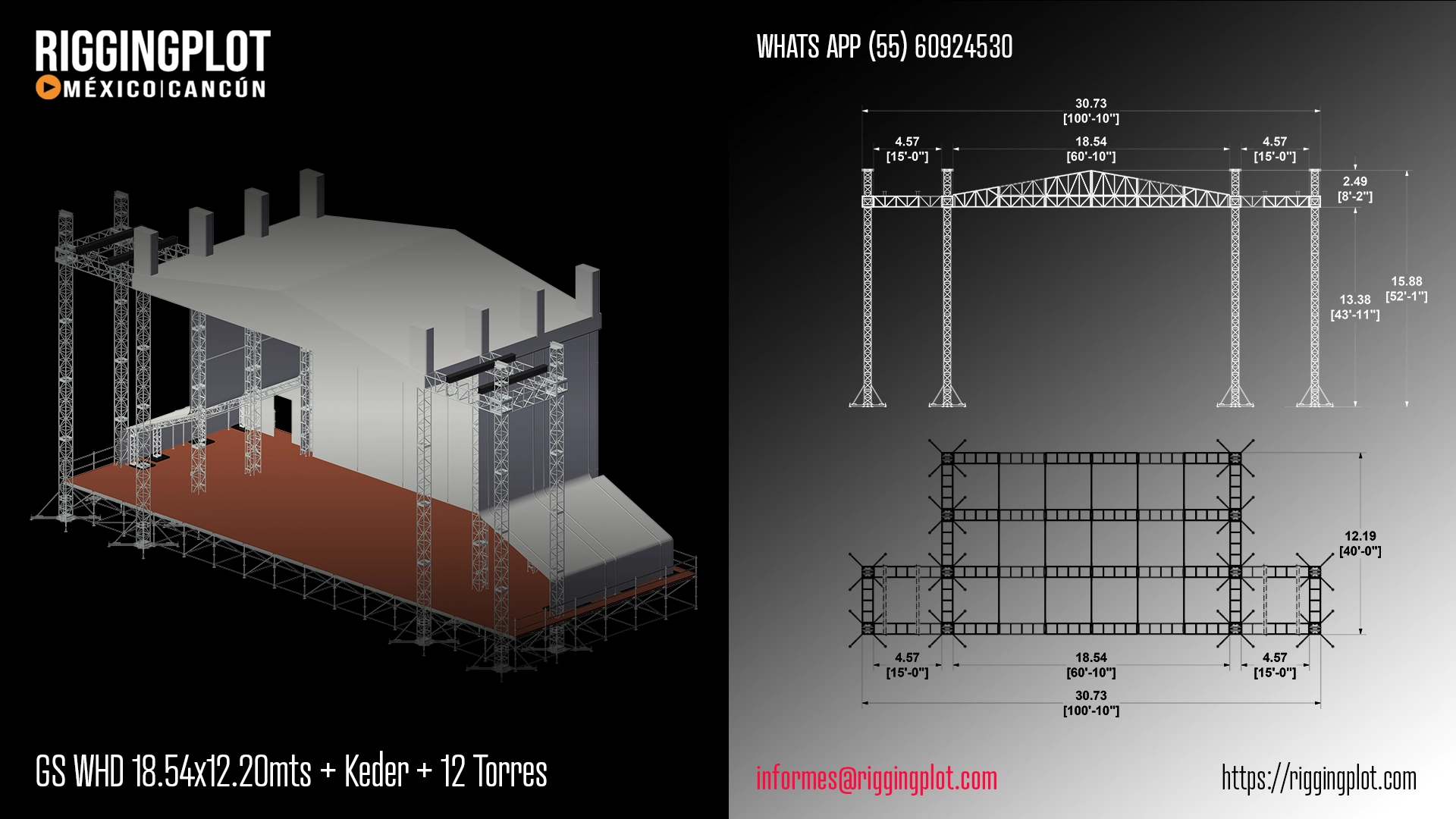 RENTA DE GROUND SUPPORT WHD 18.50X12.20MTS CON CANTILIVER DE 16 TORRES CANCÚN