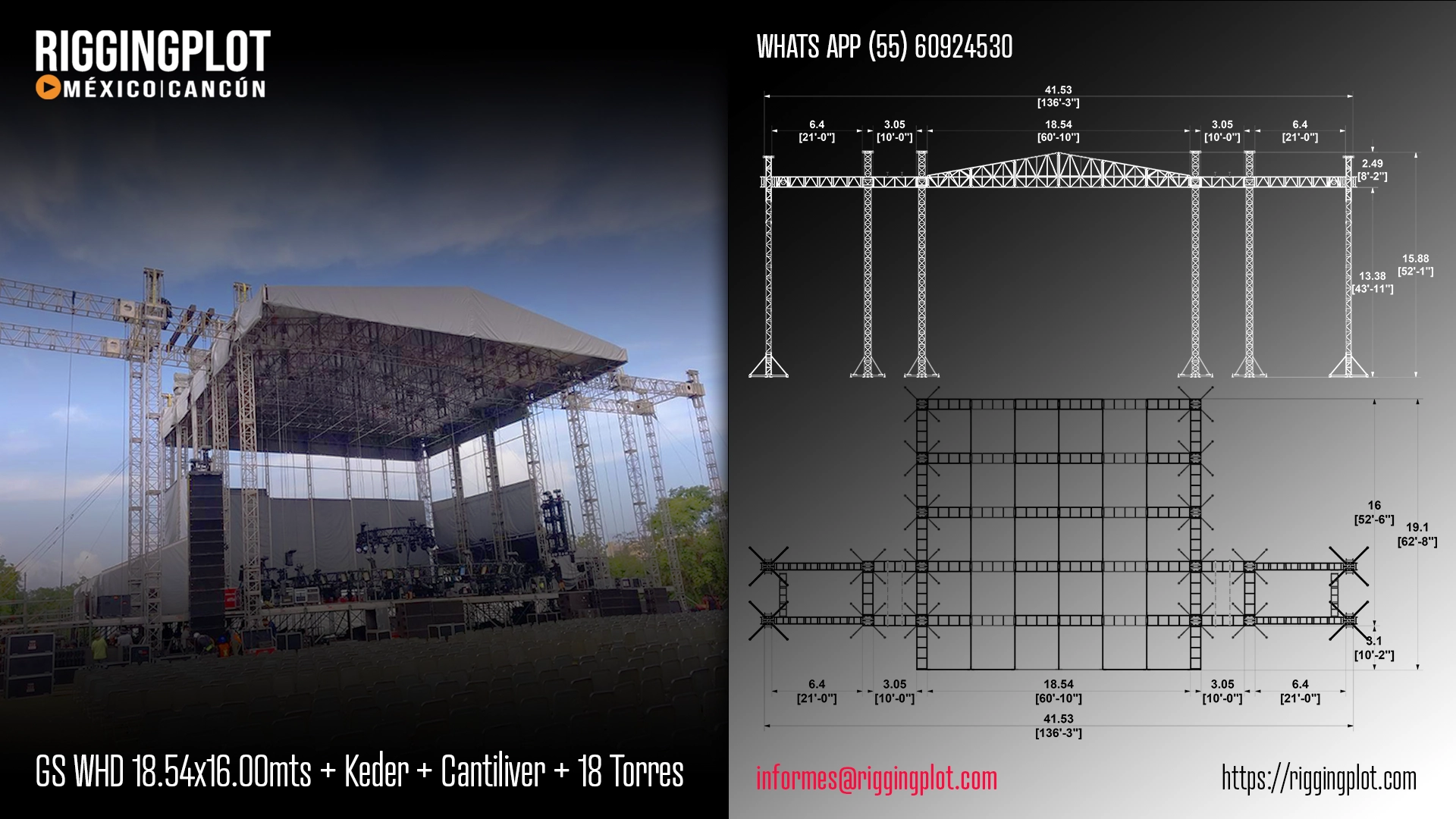 ficha técnica ground support whd 15x16mts riggingplot en Cancún