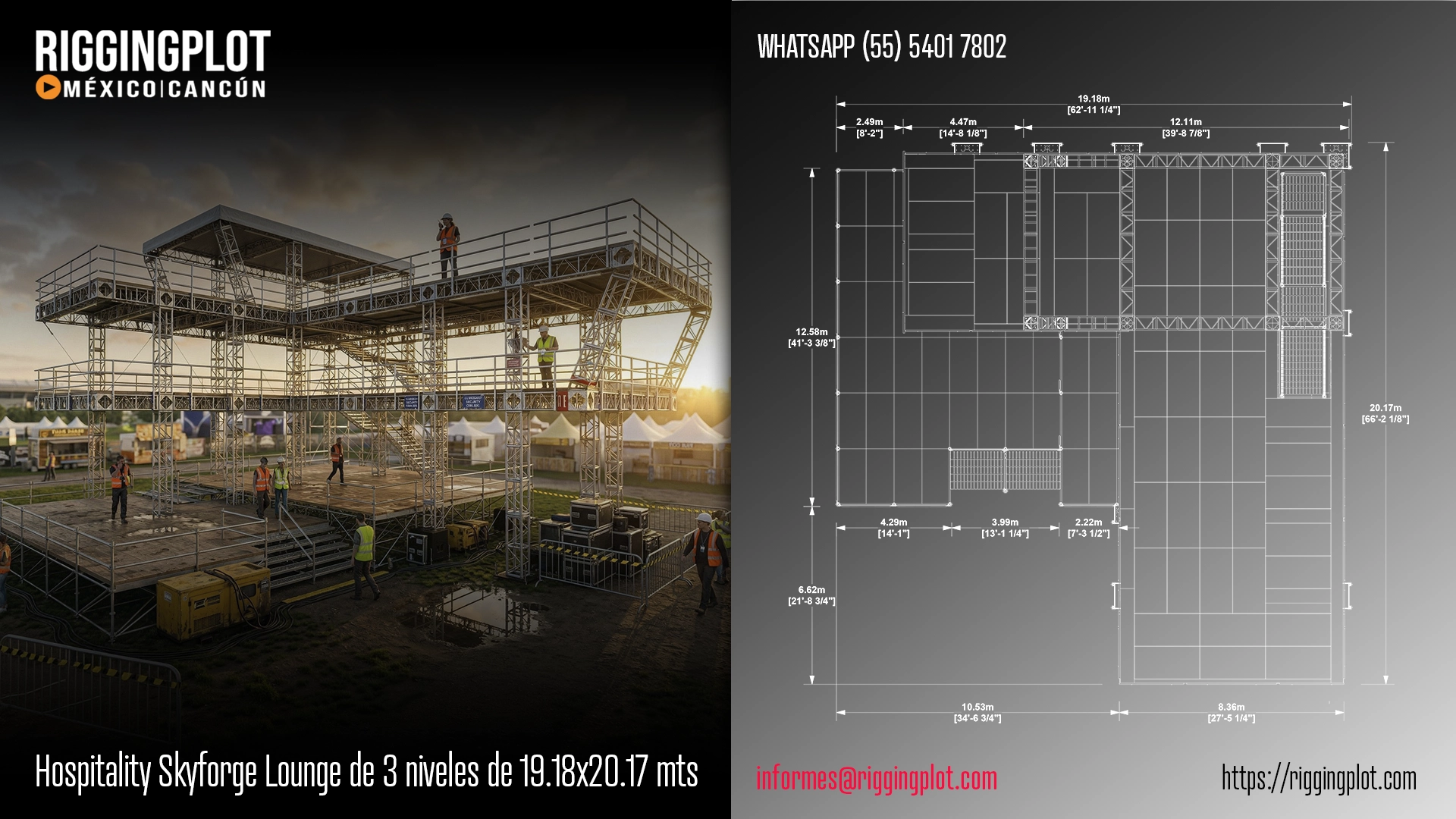 HOSPITALITY MD DE DOS NIVELES CON HUELLA DE DESPLANTE DE 19.18X20.17 MTS, ALTURA TOTAL DE 12.84 MTS