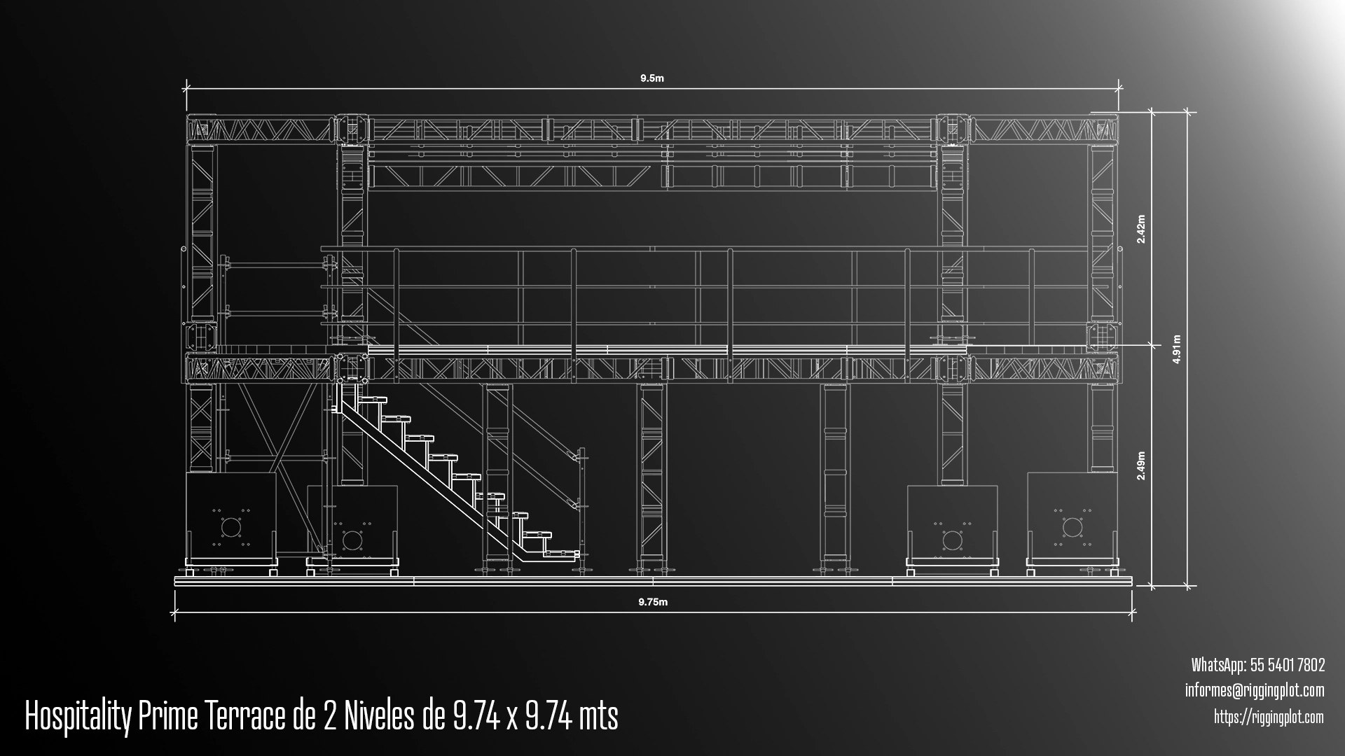 HOSPITALITY MK DE DOS NIVELES CON HUELLA DE DESPLANTE DE 9.74X9.74 MTS, ALTURA DE ENTREPISO DE 2.49 MTS Y ALTURA TOTAL DE 4.91 MTS