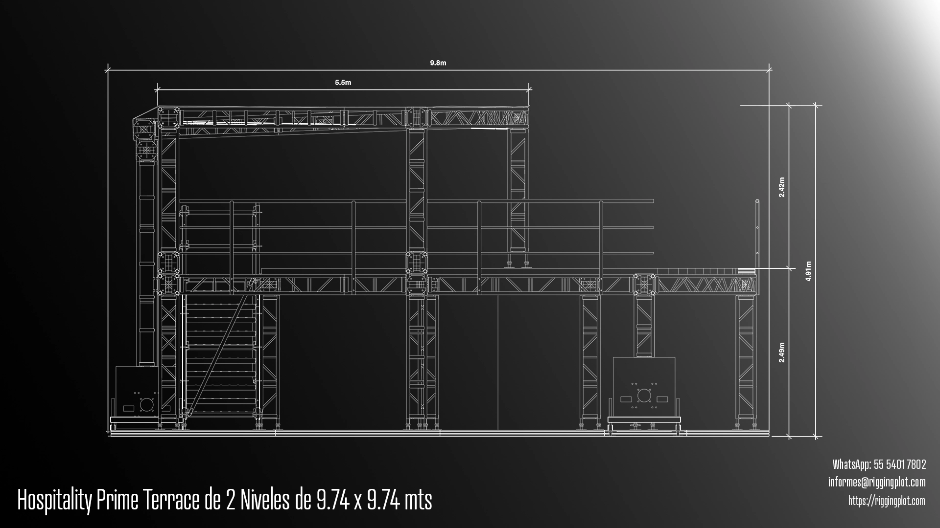 HOSPITALITY MK DE DOS NIVELES CON HUELLA DE DESPLANTE DE 9.74X9.74 MTS, ALTURA DE ENTREPISO DE 2.49 MTS Y ALTURA TOTAL DE 4.91 MTS