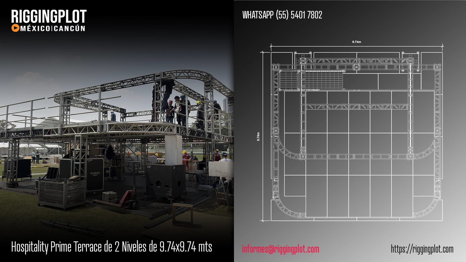 HOSPITALITY MK DE DOS NIVELES CON HUELLA DE DESPLANTE DE 9.74X9.74 MTS, ALTURA DE ENTREPISO DE 2.49 MTS Y ALTURA TOTAL DE 4.91 MTS