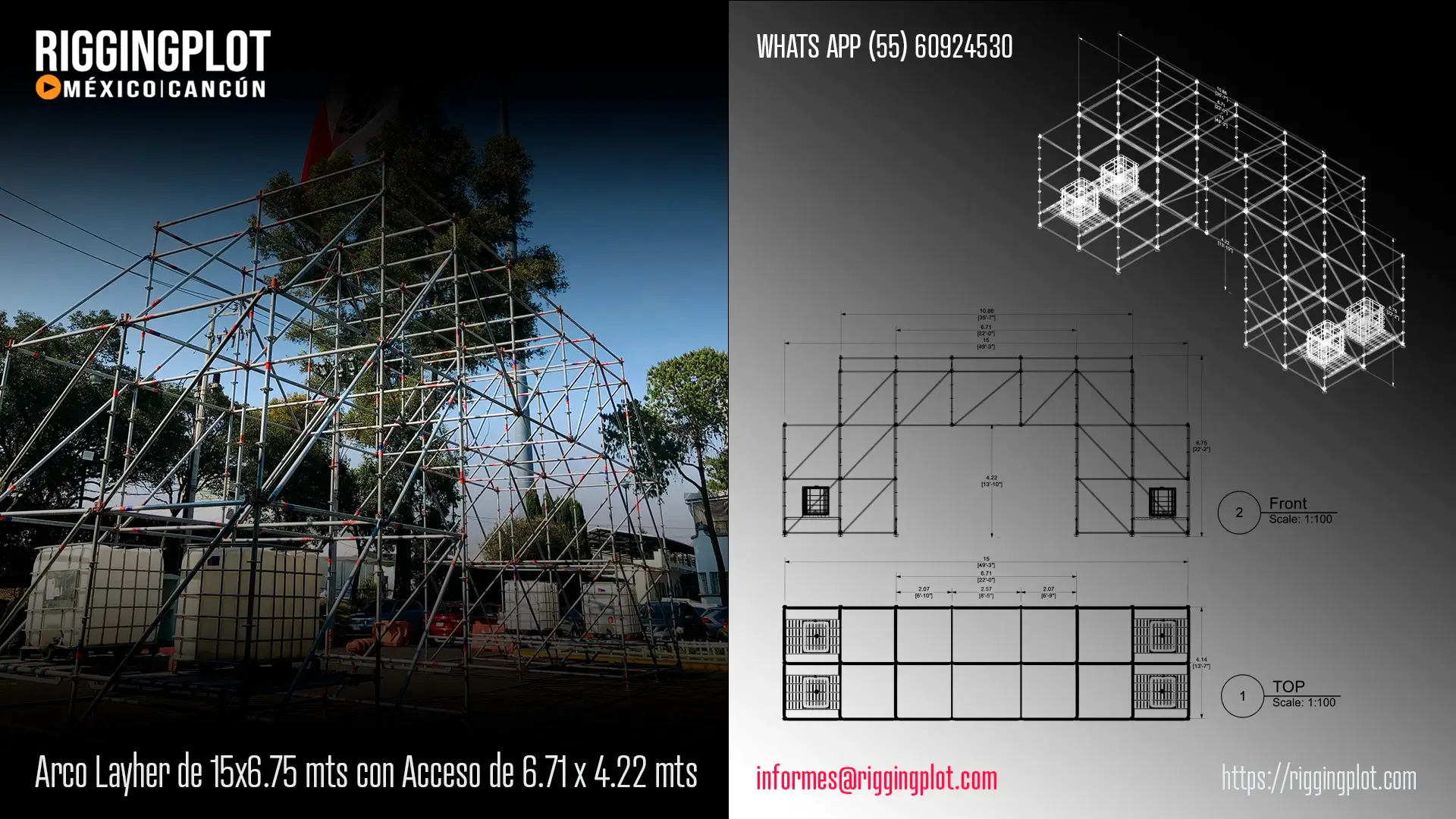 Puente Peatonal Layher claro 15.99 mts a 3.50 mts de alto