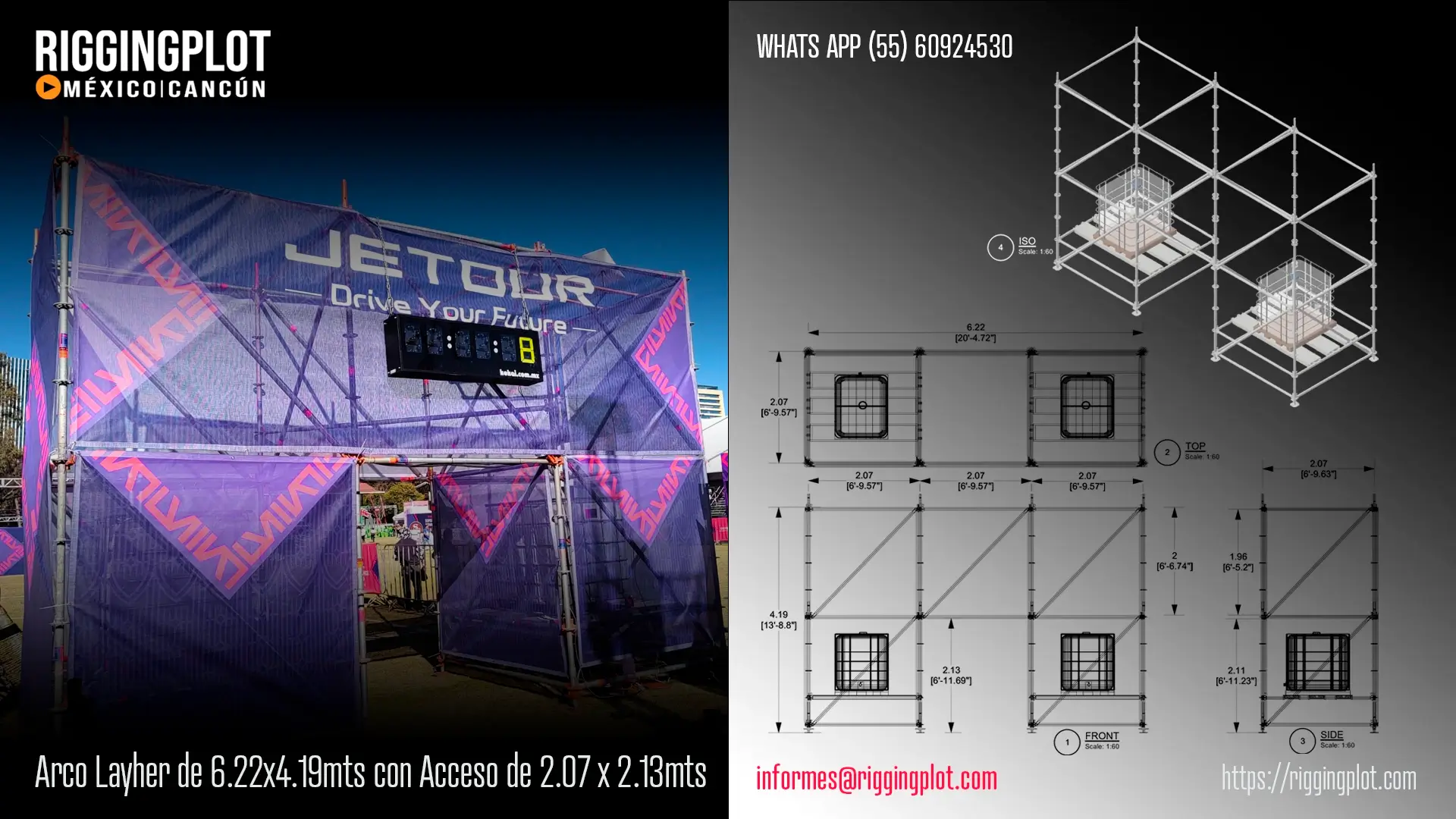 Puente Peatonal Layher claro 15.99 mts a 3.50 mts de alto